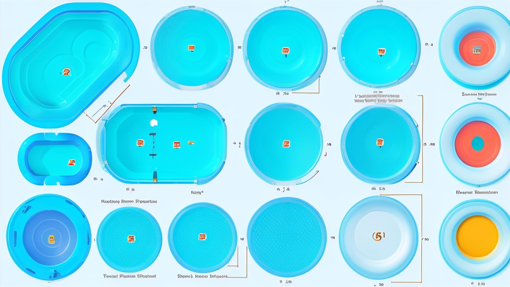 Különböző medence formák és méretek összehasonlító diagramja madártávlati nézetben méretek jelölésével